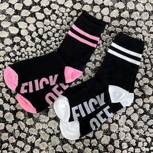 NEW 2-Pack Black Pink & White Eff Off Midrise Crew Socks